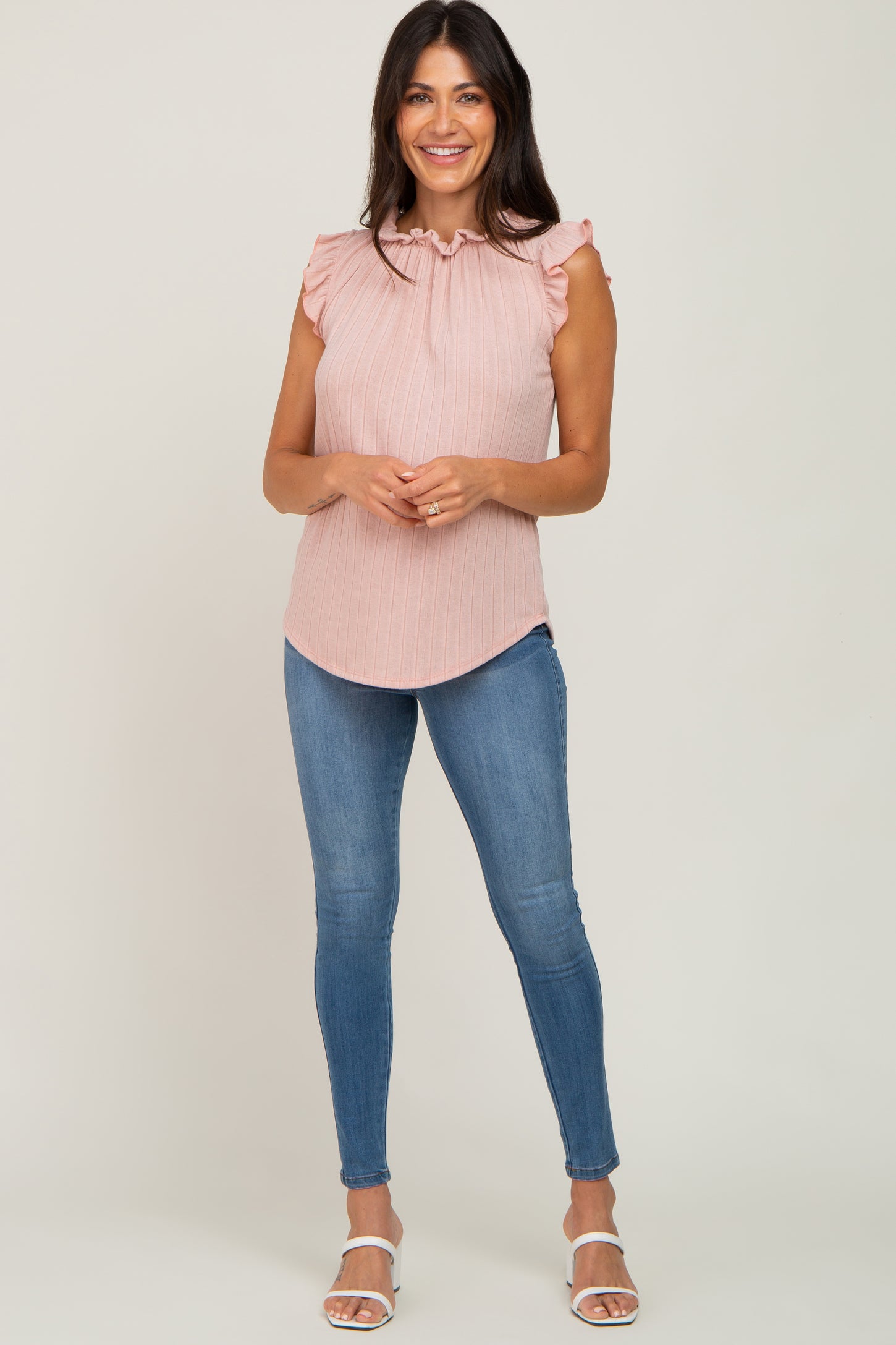 Light Pink Ruffle Mock Neck Top