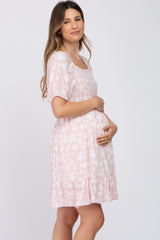 Pink Floral Smocked Maternity Dress