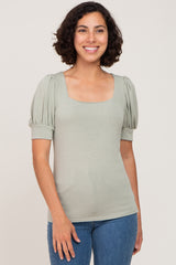 Sage Knit Puff Sleeve Top