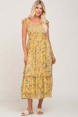 Yellow Floral Smocked Maxi Dress