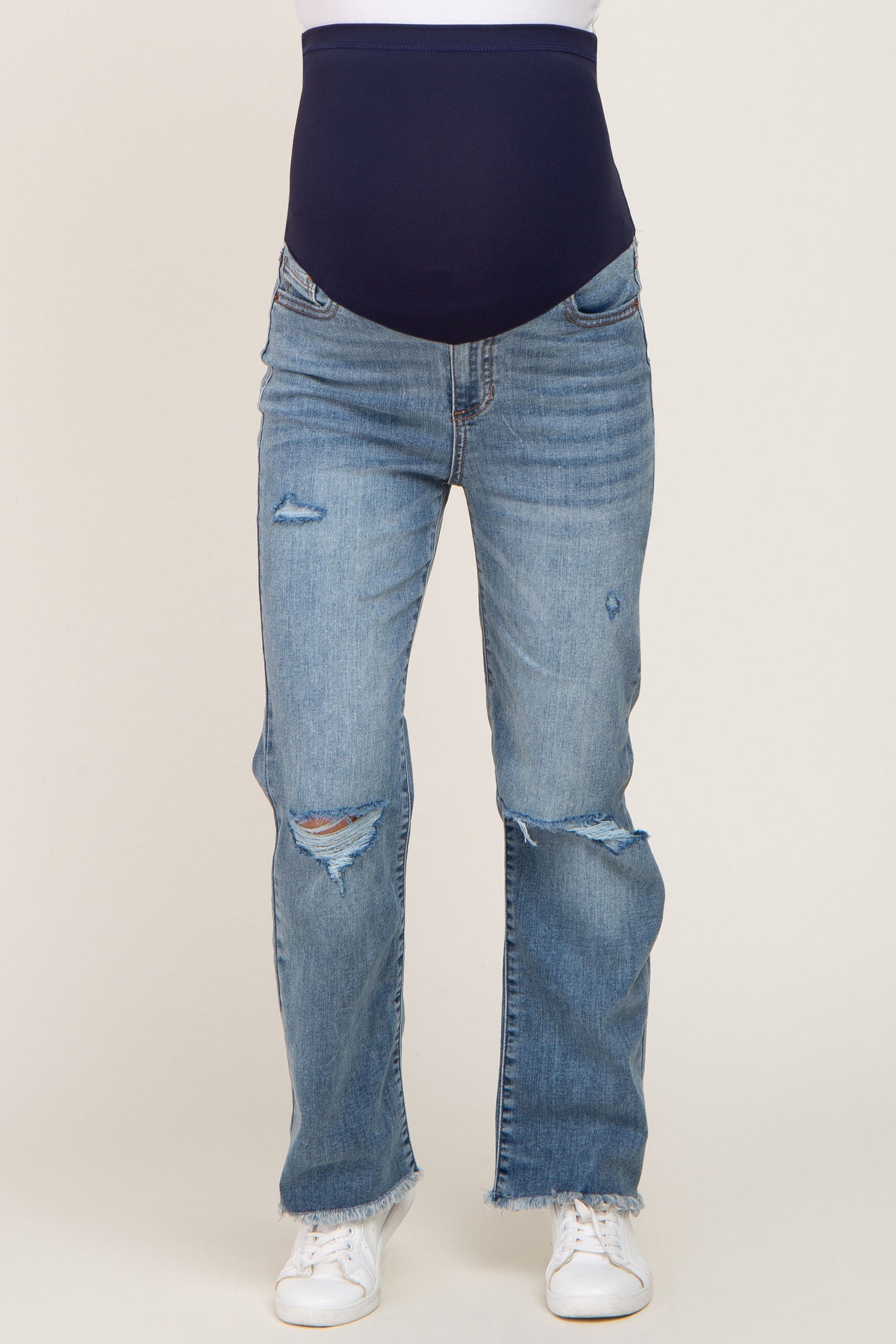 Blue Open Knee Maternity Straight Leg Jeans