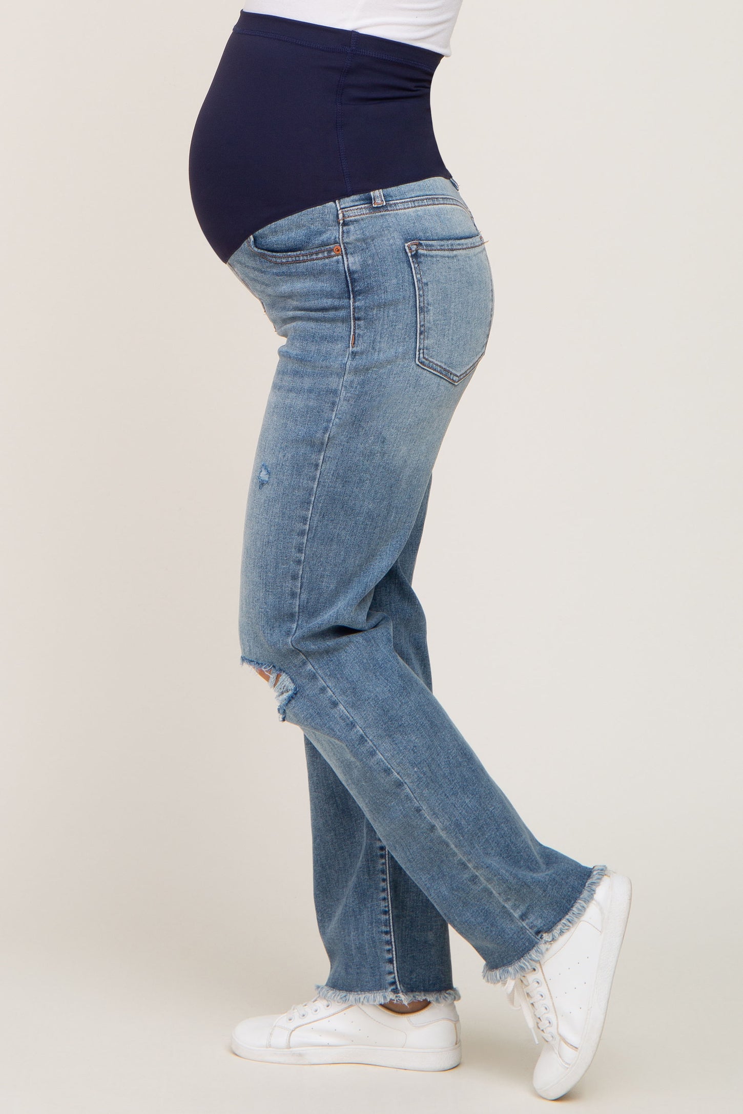 Blue Open Knee Maternity Straight Leg Jeans