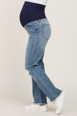 Blue Open Knee Maternity Straight Leg Jeans