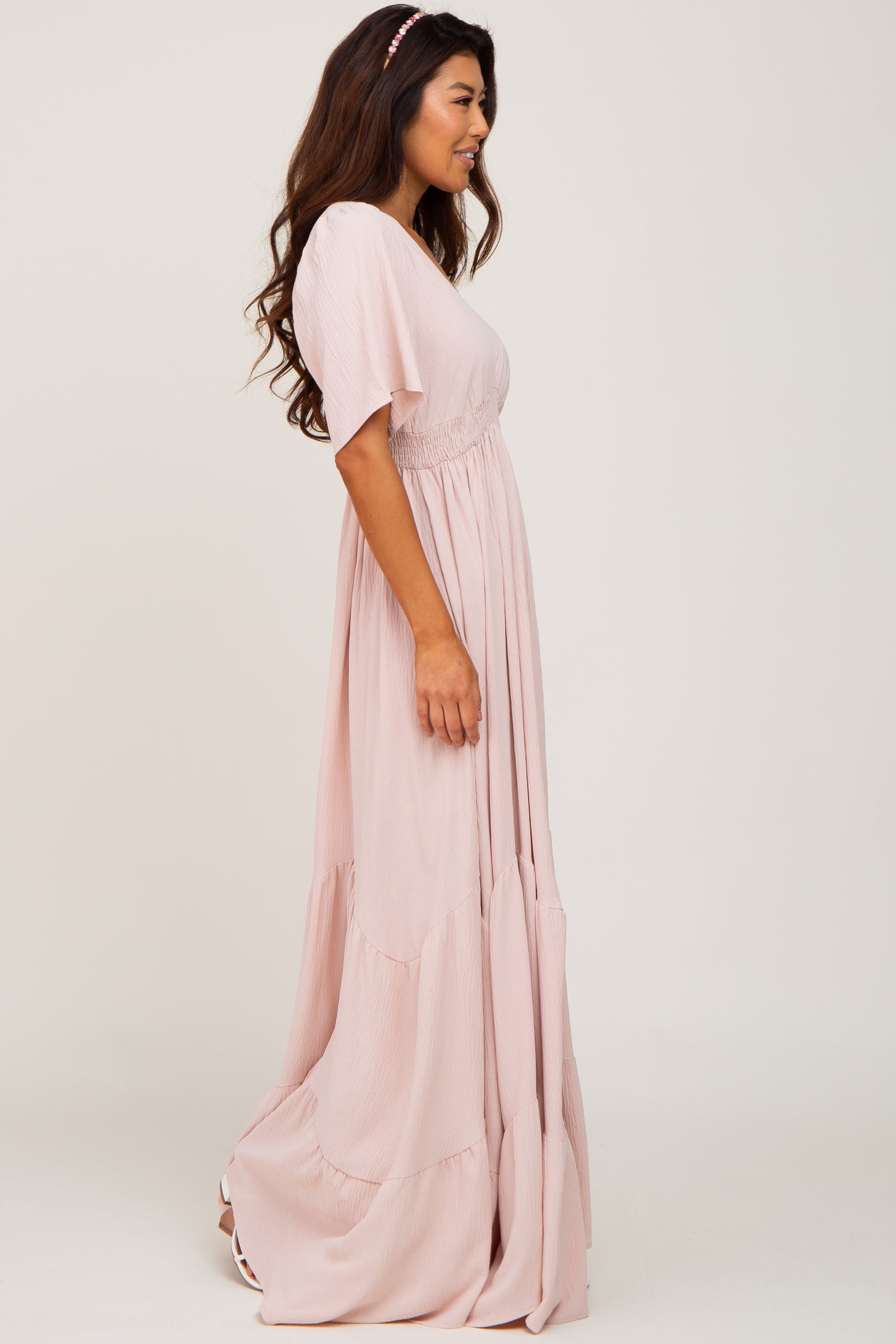 Light Pink Deep V-Neck Maxi Dress