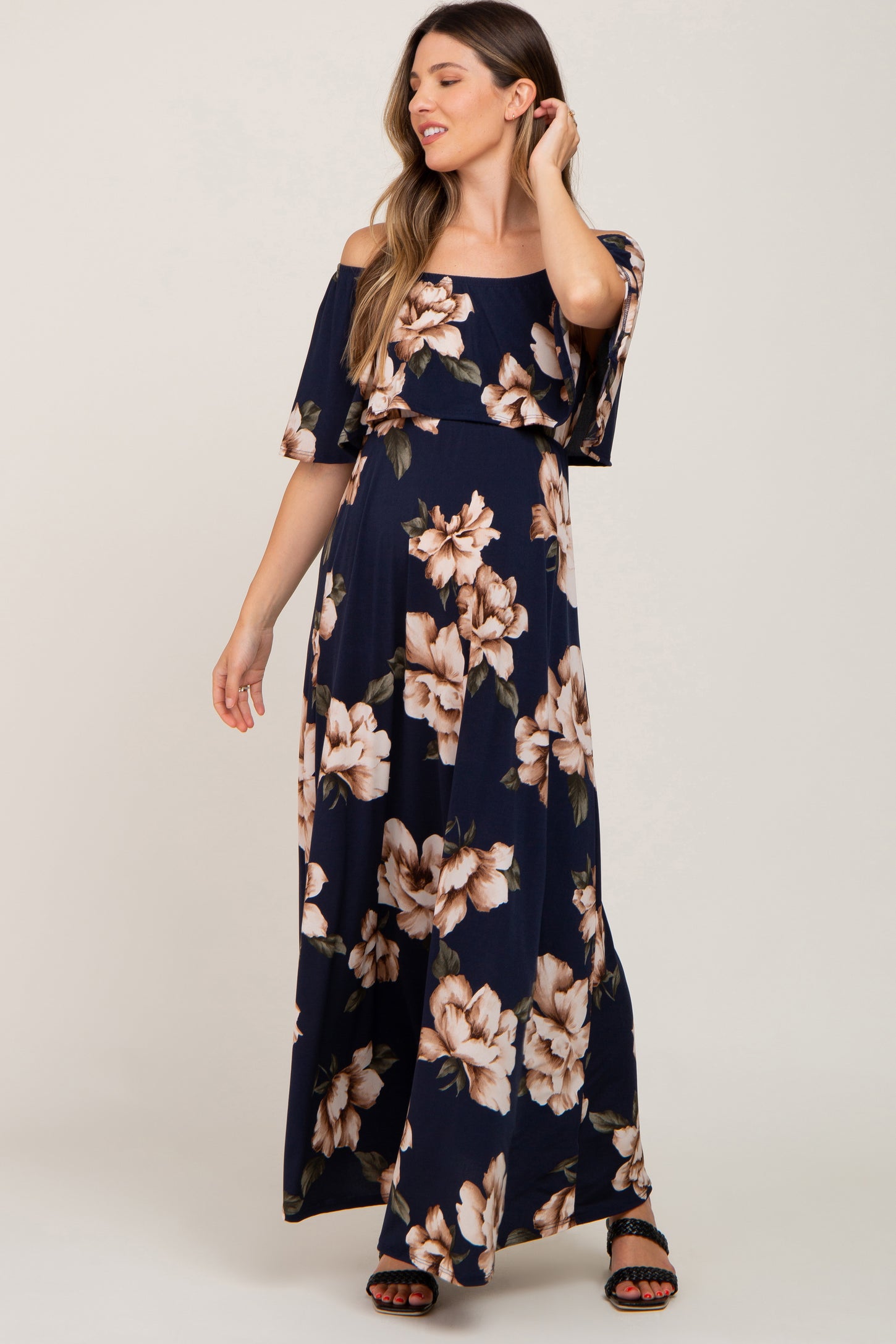 pink blush navy floral dress PinkBlush Navy Blue Floral Hi-Low Maternity Wrap Dress