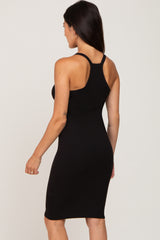 Black Ribbed Fitted Sleeveless Dress