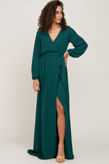 Forest Green Wrap Front Chiffon Maternity Gown