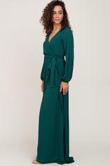 Forest Green Wrap Front Chiffon Gown