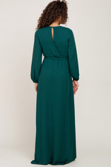 Forest Green Wrap Front Chiffon Gown