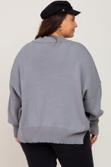 Grey Mock Neck Exposed Seam Plus Sweater
