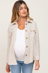 Beige Tweed Front Pocket Maternity Shacket
