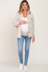 Beige Tweed Front Pocket Maternity Shacket