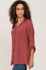Burgundy Button Front Collared Blouse