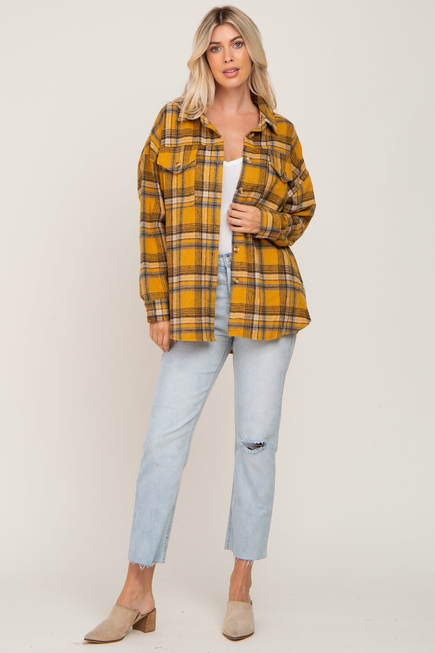 Mustard Plaid Shirt Jacket