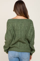 Olive Boat Neck Cable Knit Maternity Sweater