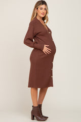 Brown Long Button Down Maternity Cardigan/Dress
