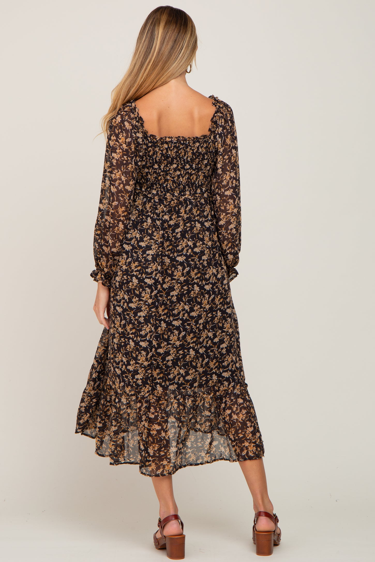Black Floral Chiffon Ruffle Maternity Maxi Dress