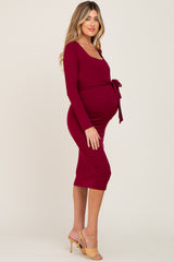 Burgundy Basic Square Neck Maternity Midi Dress