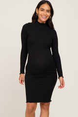 Black Ribbed Mock Neck Maternity Dress