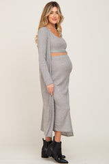 Olive Heather 3-Piece Skirt and Cardigan Maternity Set