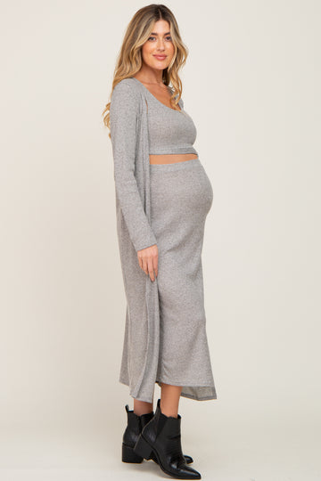 Olive Heather 3-Piece Skirt and Cardigan Maternity Set