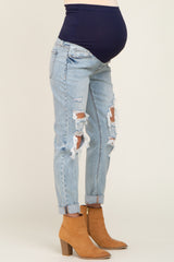 Light Blue Distressed Cuffed Maternity Jeans