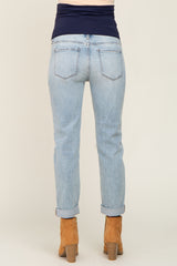 Light Blue Distressed Cuffed Maternity Jeans