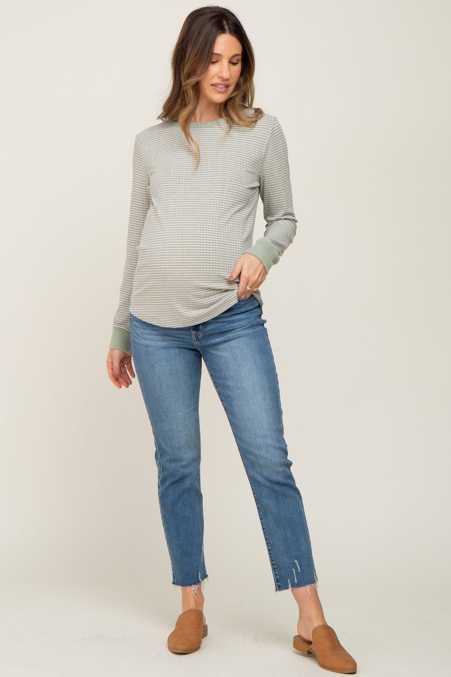Blue Raw Hem Straight Leg Maternity Jeans