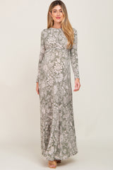 Sage Floral Twist Long Sleeve Maternity Maxi Dress