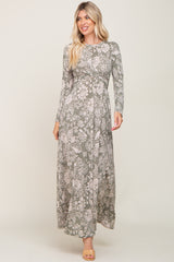 Sage Floral Twist Long Sleeve Maxi Dress