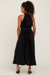 Black Pleated Halter Dress