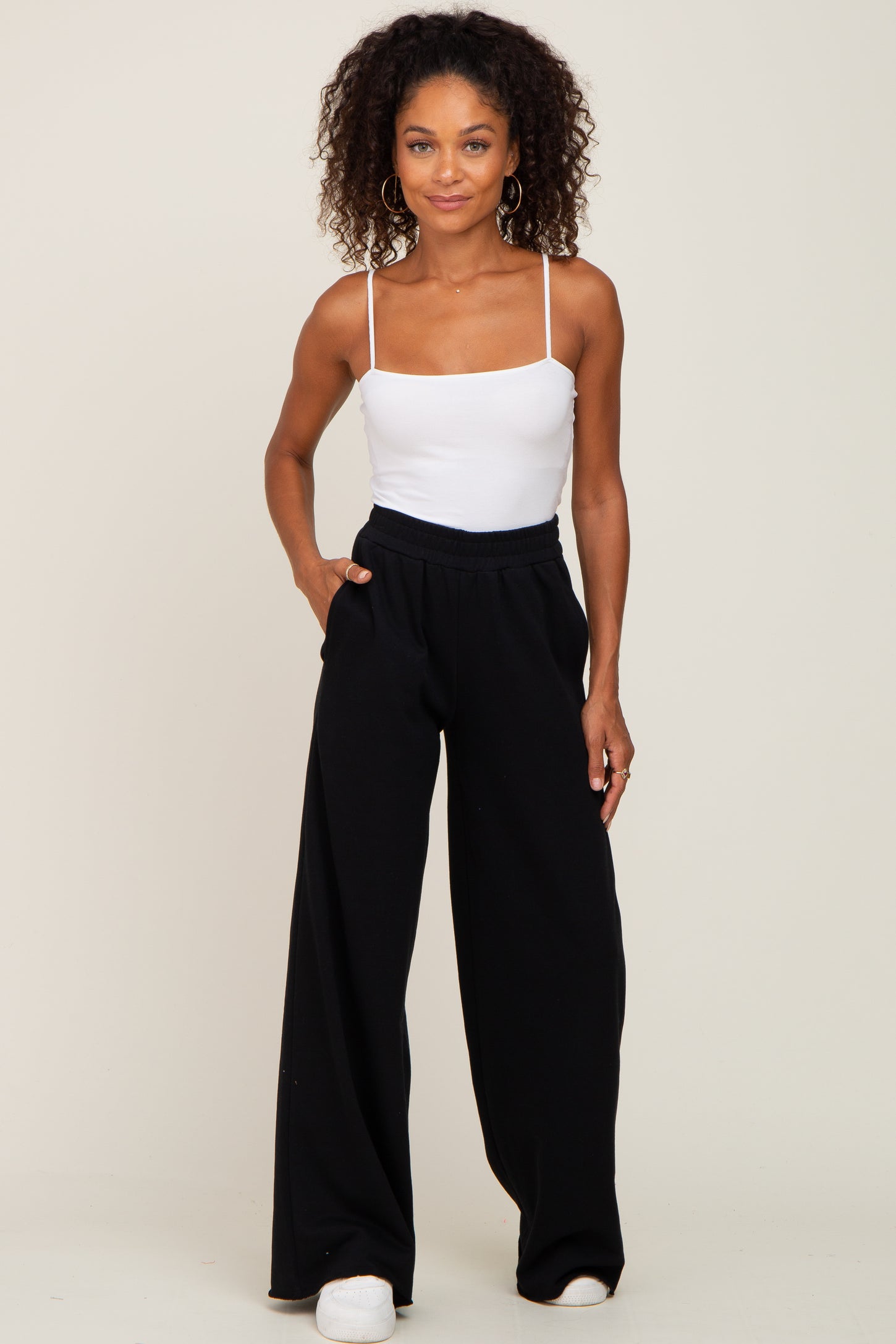 Black Wide Leg Fray Hem Maternity Sweatpants