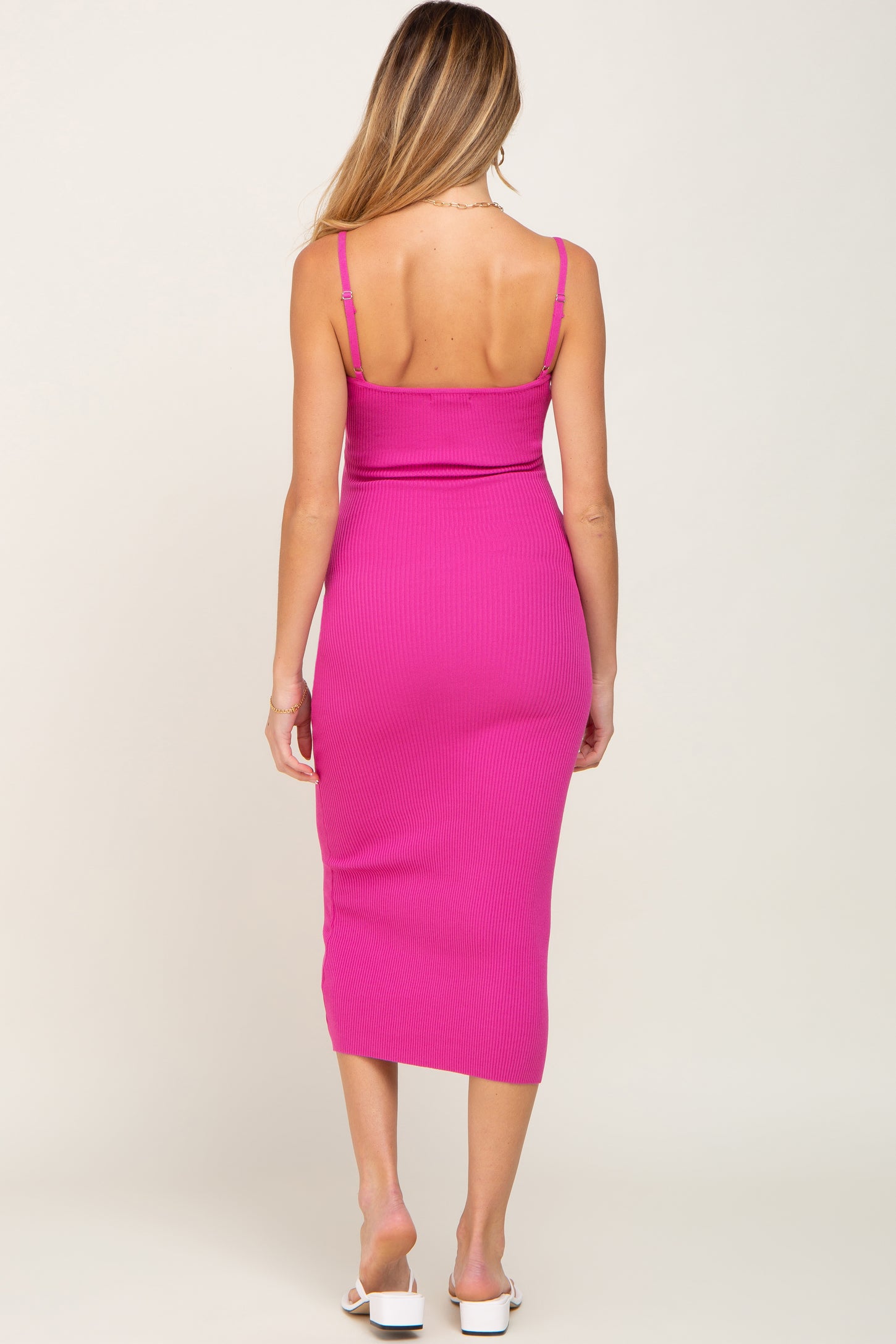 Fuchsia Ribbed Sleeveless Fitted Maternity Dress