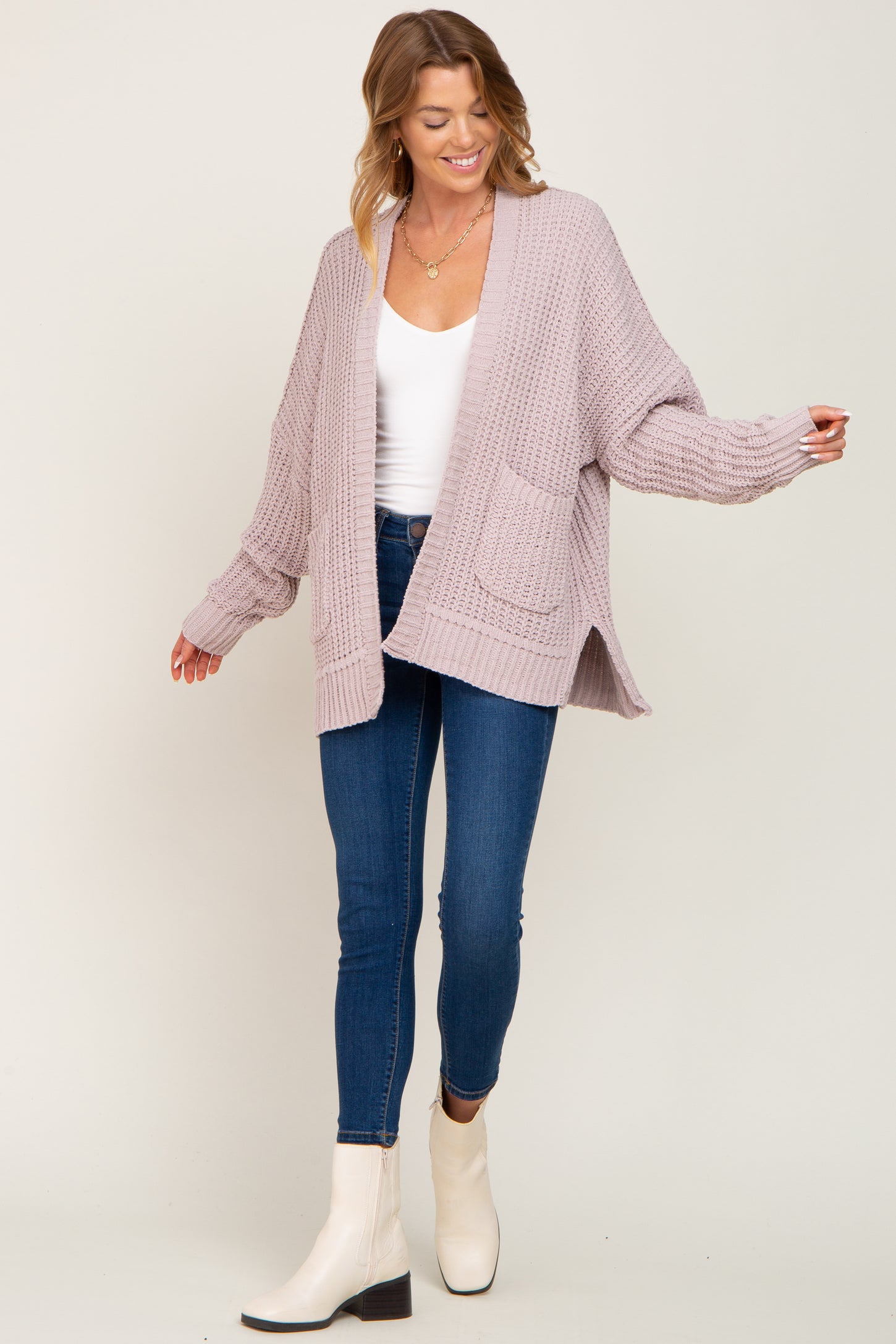 Taupe Chunky Knit Oversized Cardigan