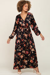 Black Floral Wrap Maternity Maxi Dress