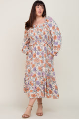 Taupe Multi-Color Floral Plus Midi Dress