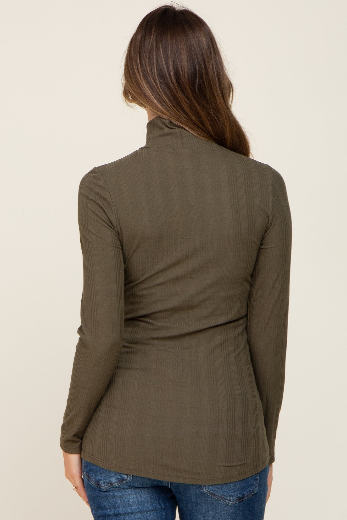 Olive Long Sleeve Ribbed Turtleneck Maternity Top