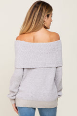 Silver Foldover Off Shoulder Maternity Sweater