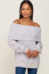 Silver Foldover Off Shoulder Maternity Sweater