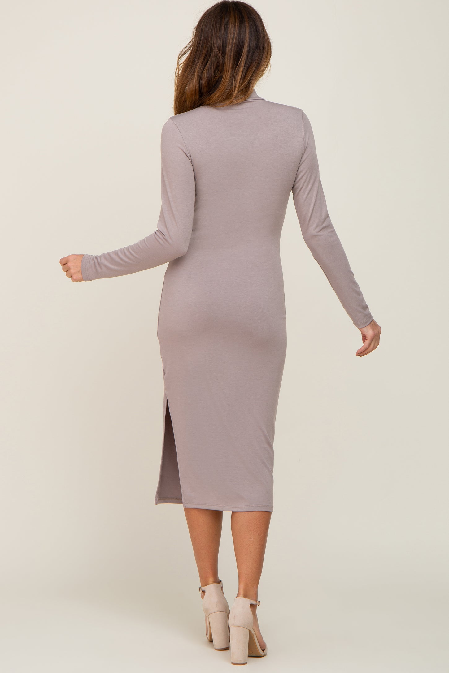 Taupe Mock Neck Long Sleeve Dress