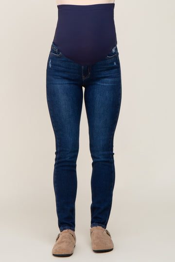 Navy Blue Basic Maternity Skinny Jeans