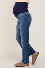 Navy Blue Raw Hem Straight Maternity Jeans