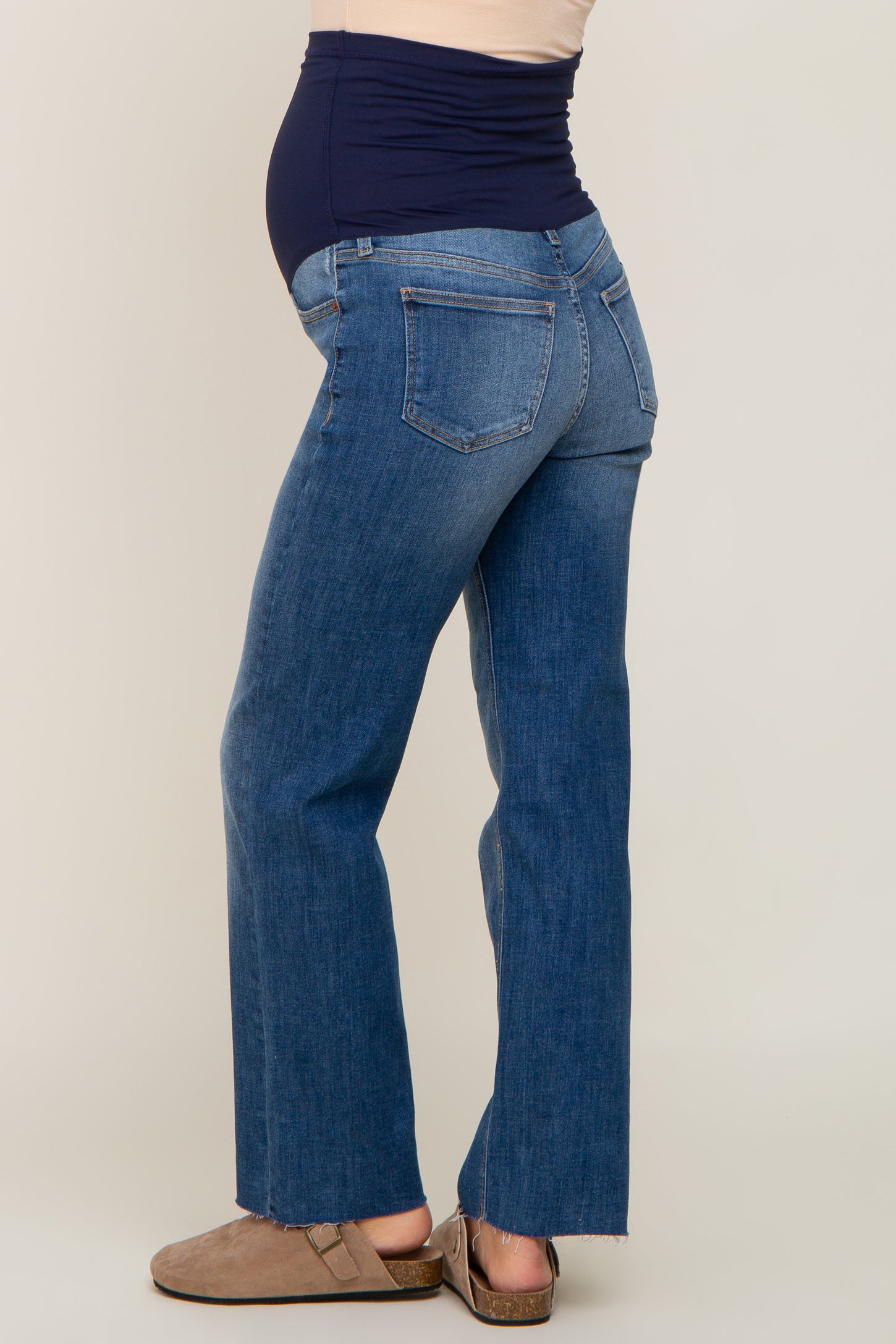 Navy Blue Raw Hem Straight Maternity Jeans