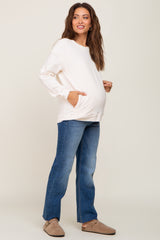Navy Blue Raw Hem Straight Maternity Jeans
