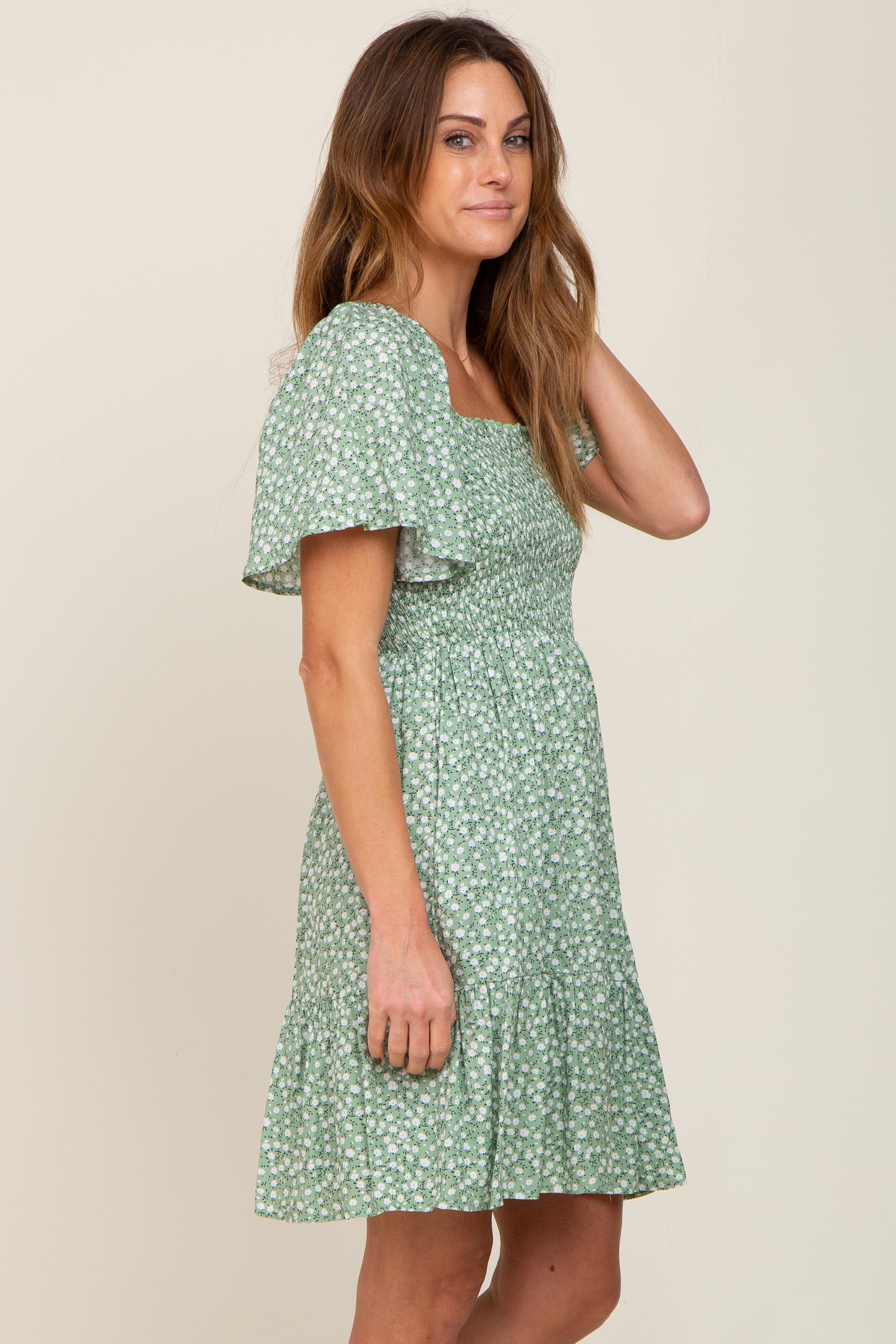 asos green dress with flowers Rent ASOS DESIGN Tie Front Soft Mini Dress With Cuff And Waist Detail In Green Floral Print