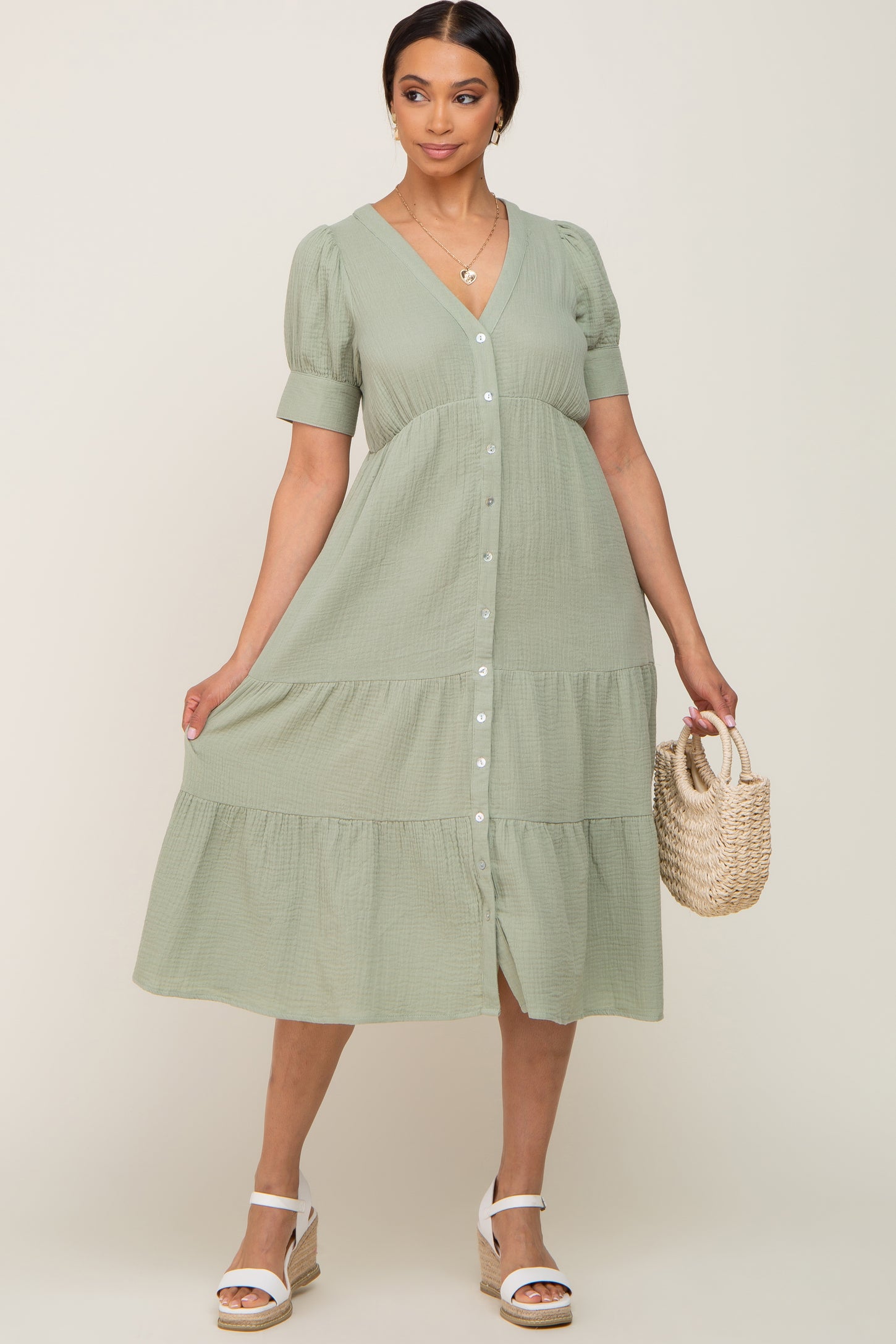 Mint Button Down Short Sleeve Dress