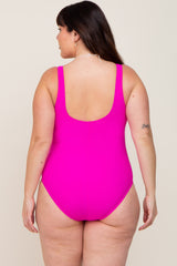 Fuchsia Ruched Plus One Piece Swimsuit