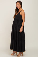 Black Tiered Sleeveless Maternity Maxi Dress
