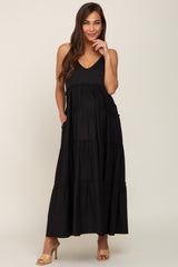Black Tiered Sleeveless Maternity Maxi Dress