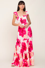 Fuchsia Floral Smocked Tiered Maxi Dress